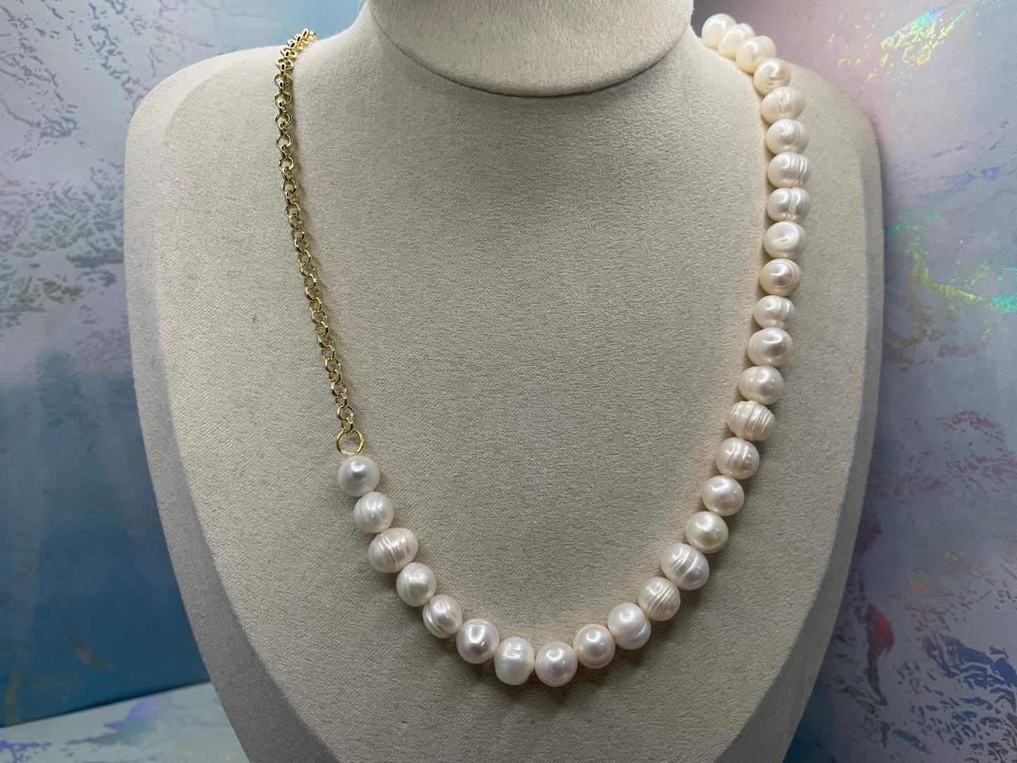 Irregular Pearl Gold Chain Necklace