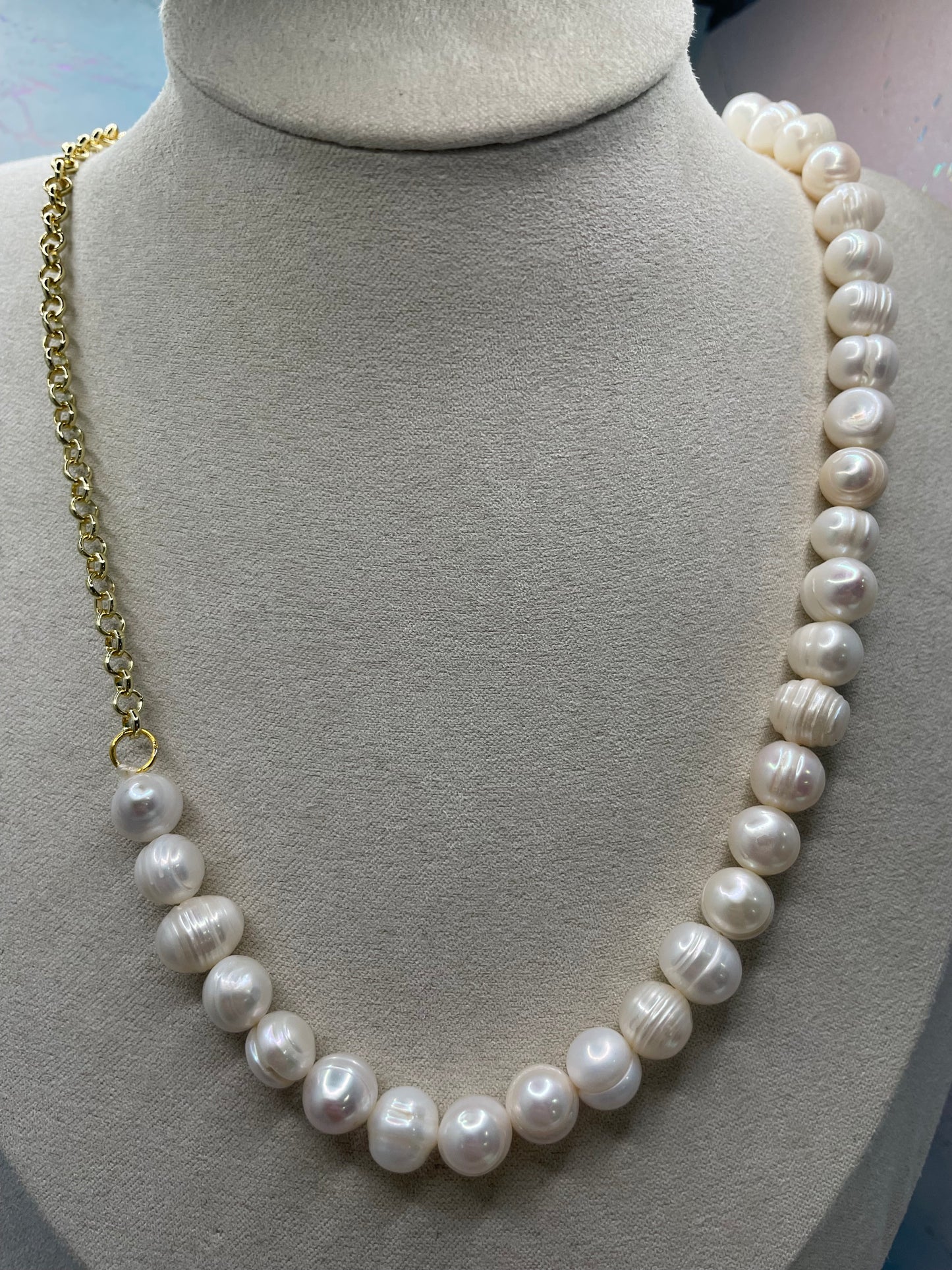 Irregular Pearl Gold Chain Necklace
