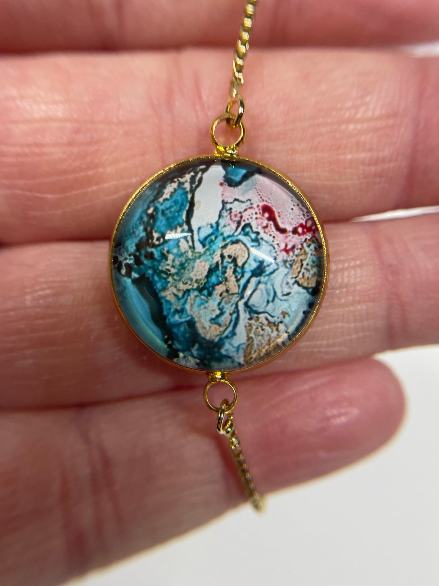 Cabochon Marbre Bracelet Ajustable Doré