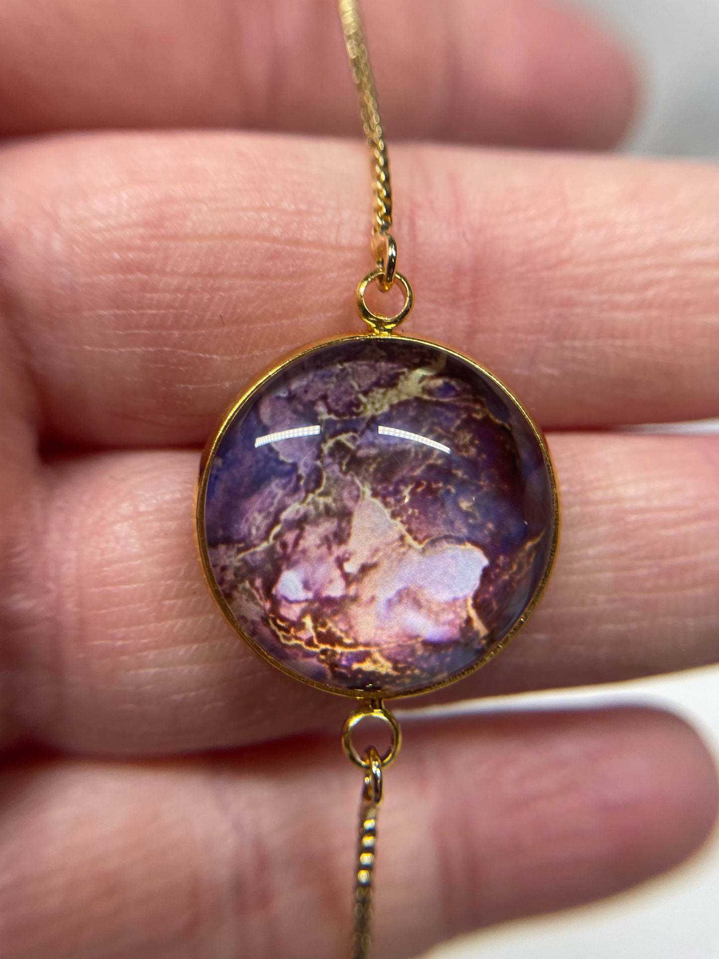 Cabochon Marbre Bracelet Ajustable Doré