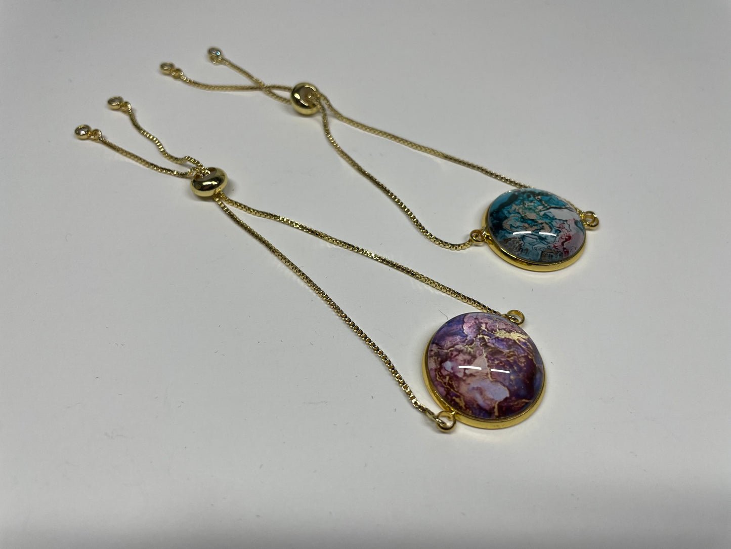 Cabochon Marbre Bracelet Ajustable Doré