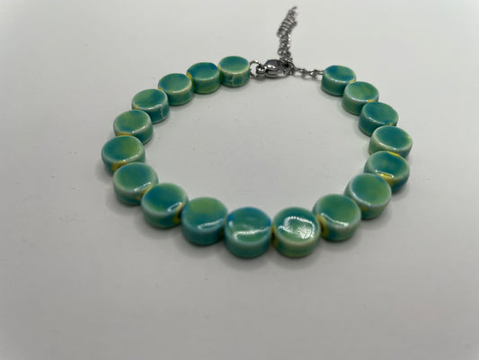 Bracelet billes en céramique turquoise