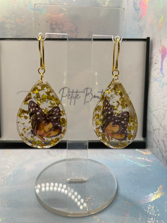 Boucles d'oreilles papillon jaune dans goutte- Acier Inoxydable