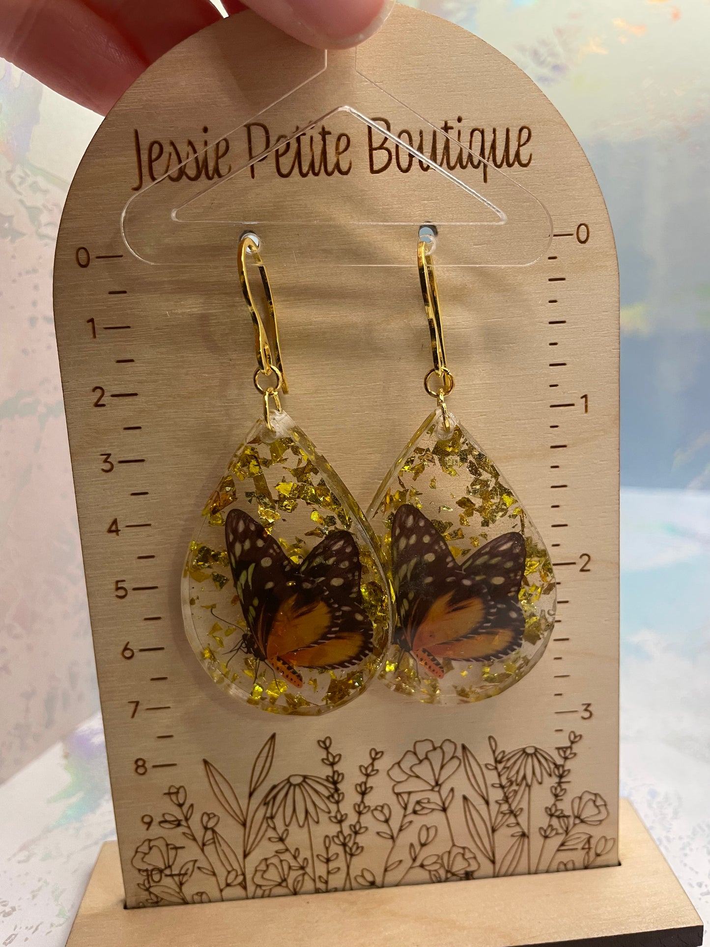 Boucles d'oreilles papillon jaune dans goutte- Acier Inoxydable