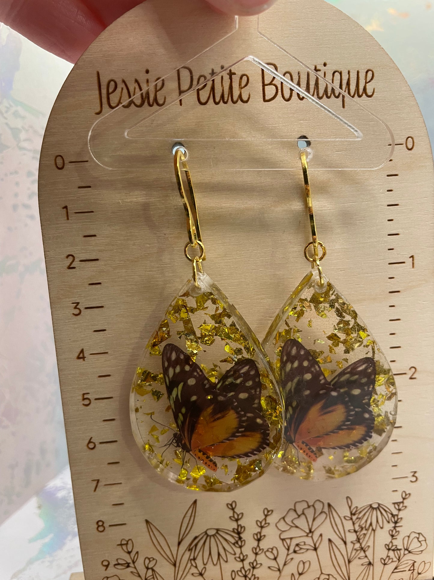 Boucles d'oreilles papillon jaune dans goutte- Acier Inoxydable