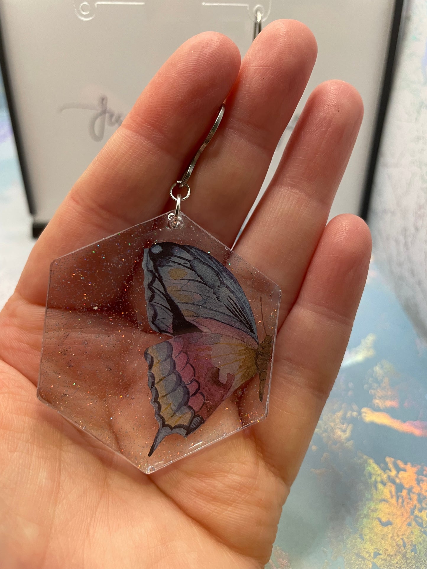 Boucles d'oreilles papillon volant hexagone - Acier inoxydable