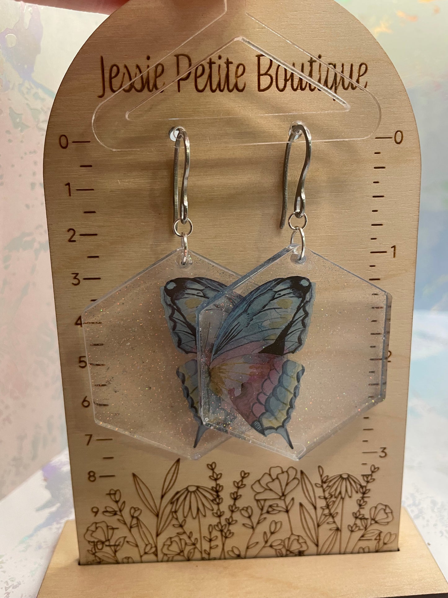 Boucles d'oreilles papillon volant hexagone - Acier inoxydable