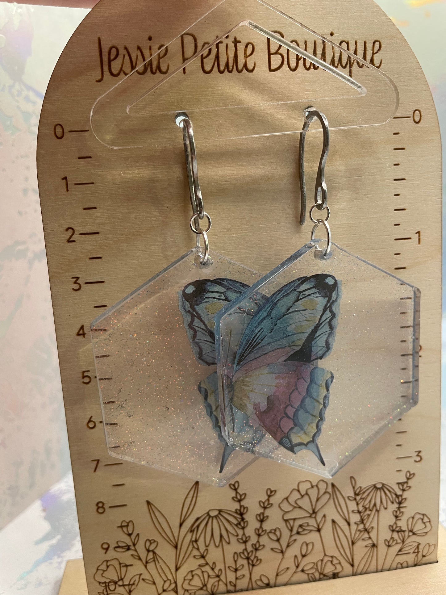 Boucles d'oreilles papillon volant hexagone - Acier inoxydable