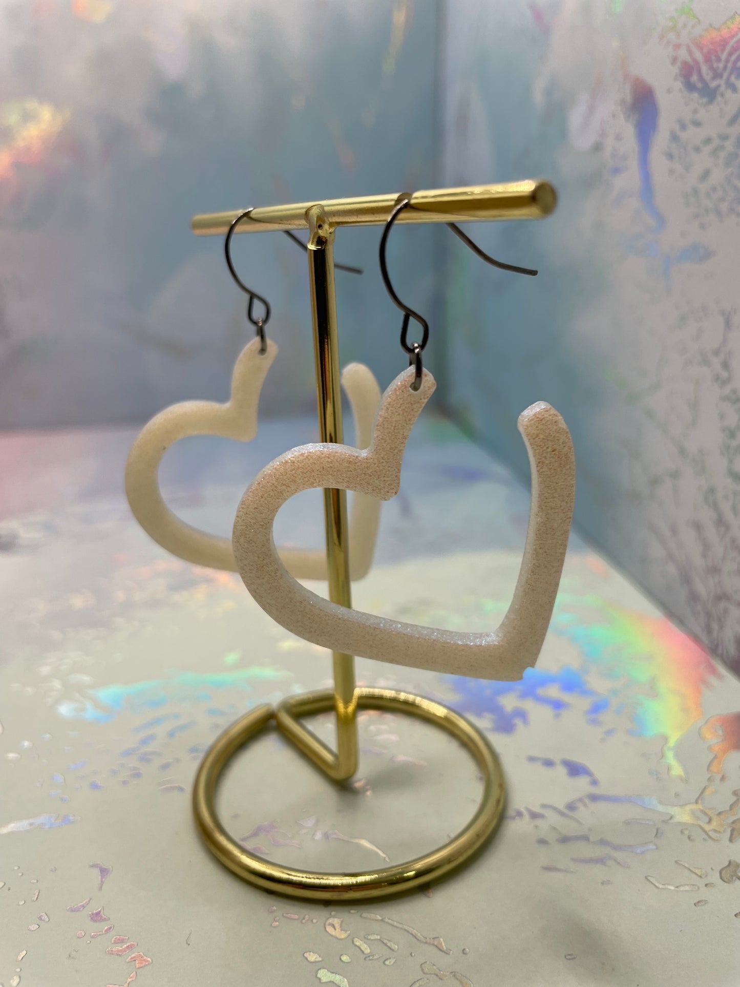 Grosses Boucles d'oreilles cœur blanc scintillant pendant