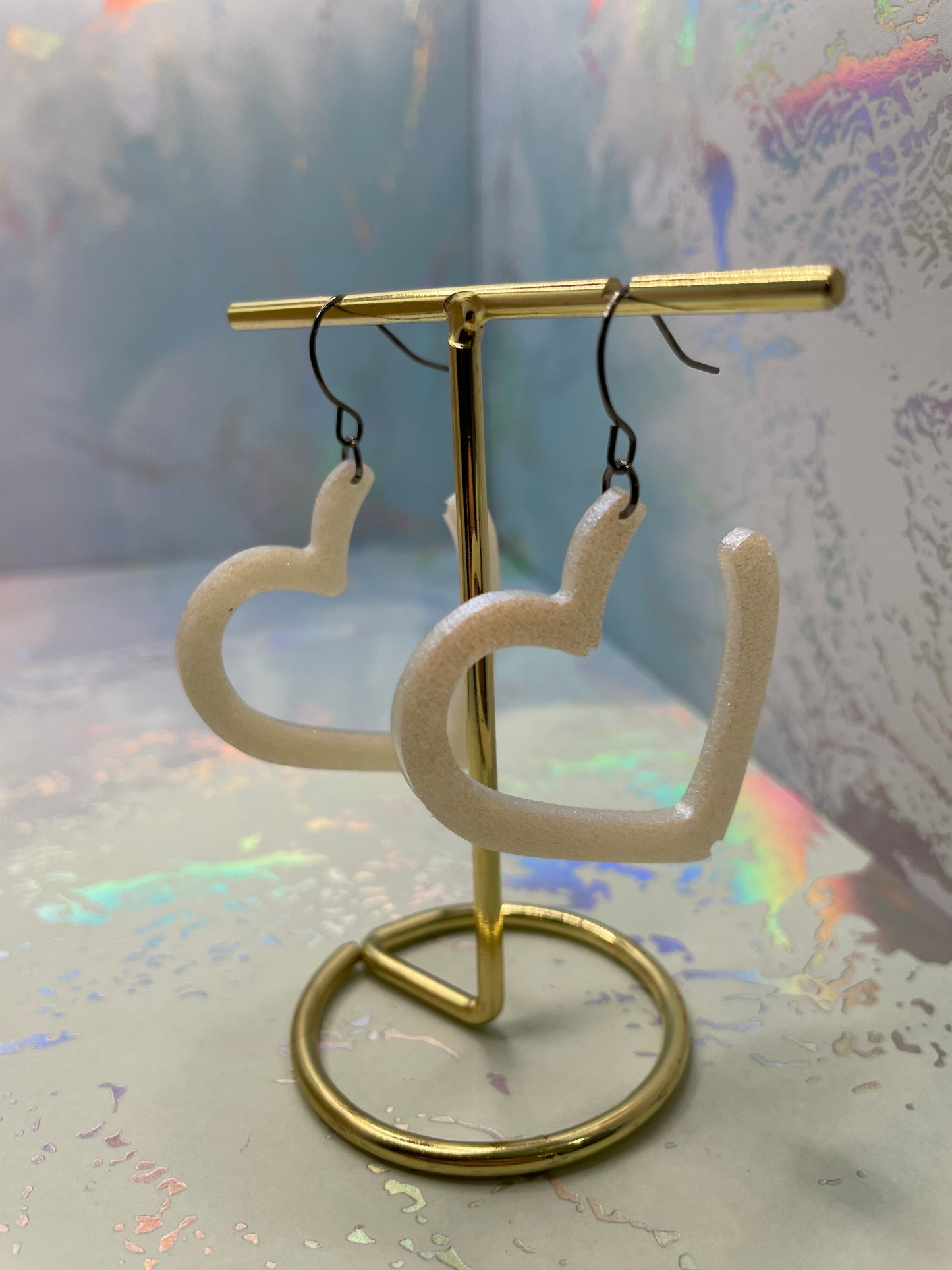 Grosses Boucles d'oreilles cœur blanc scintillant pendant