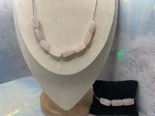 Ensemble Collier et Bracelet en Quartz Rose