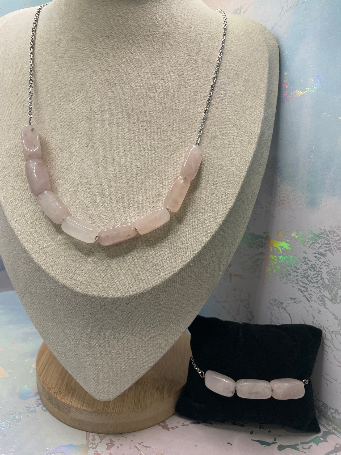 Ensemble Collier et Bracelet en Quartz Rose
