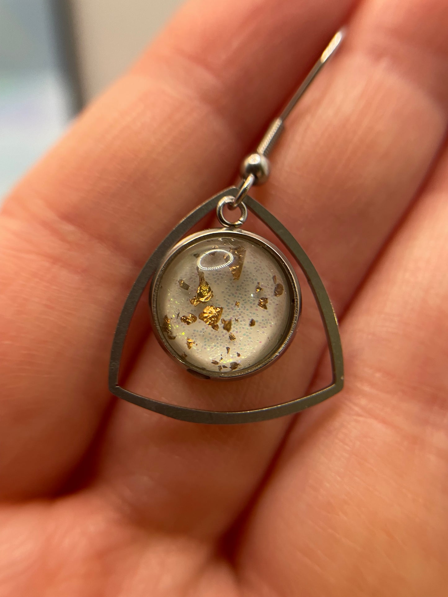 Sparkly White Cabochon Triangle Earrings – Stainless Steel