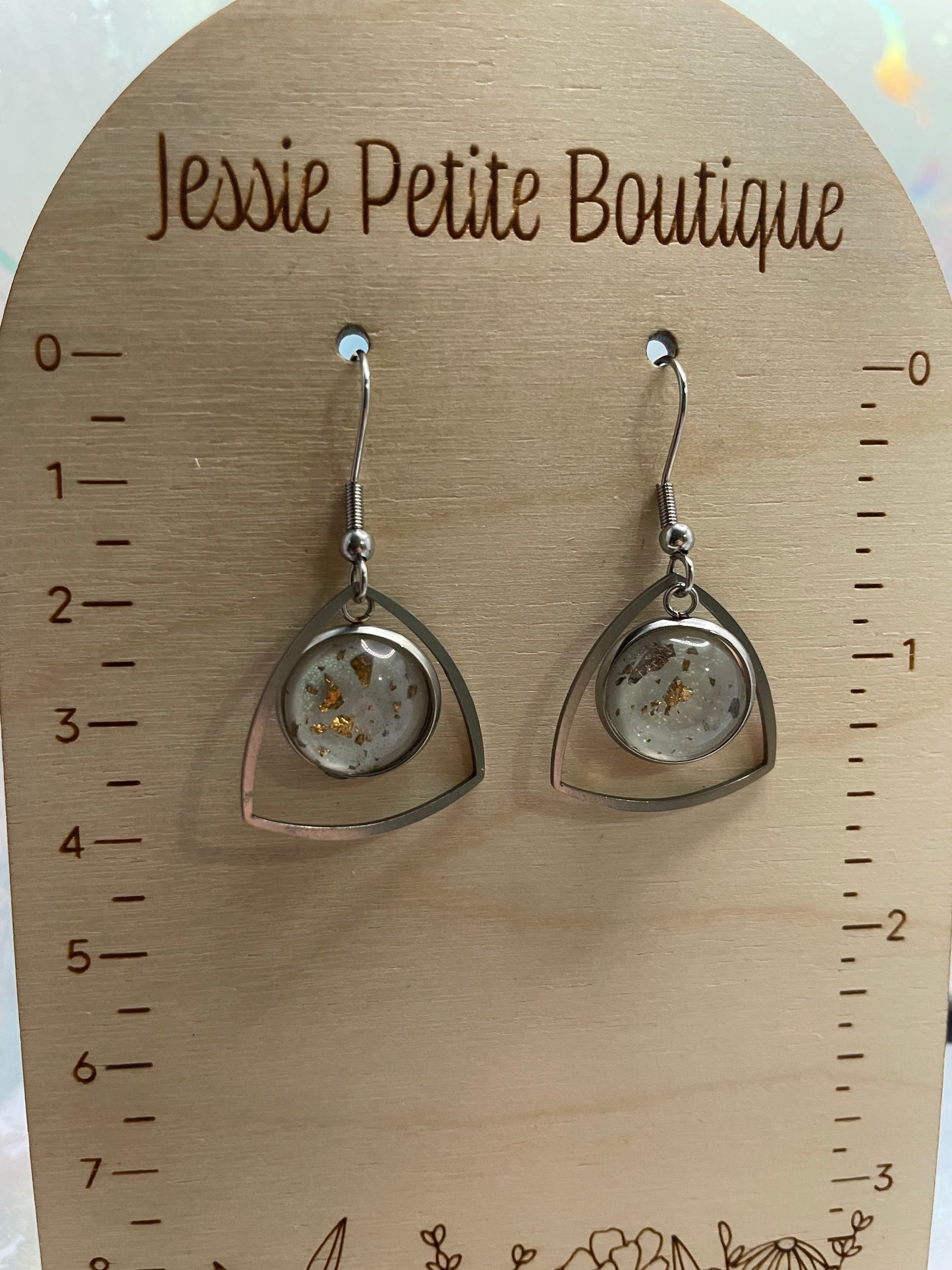 Sparkly White Cabochon Triangle Earrings – Stainless Steel