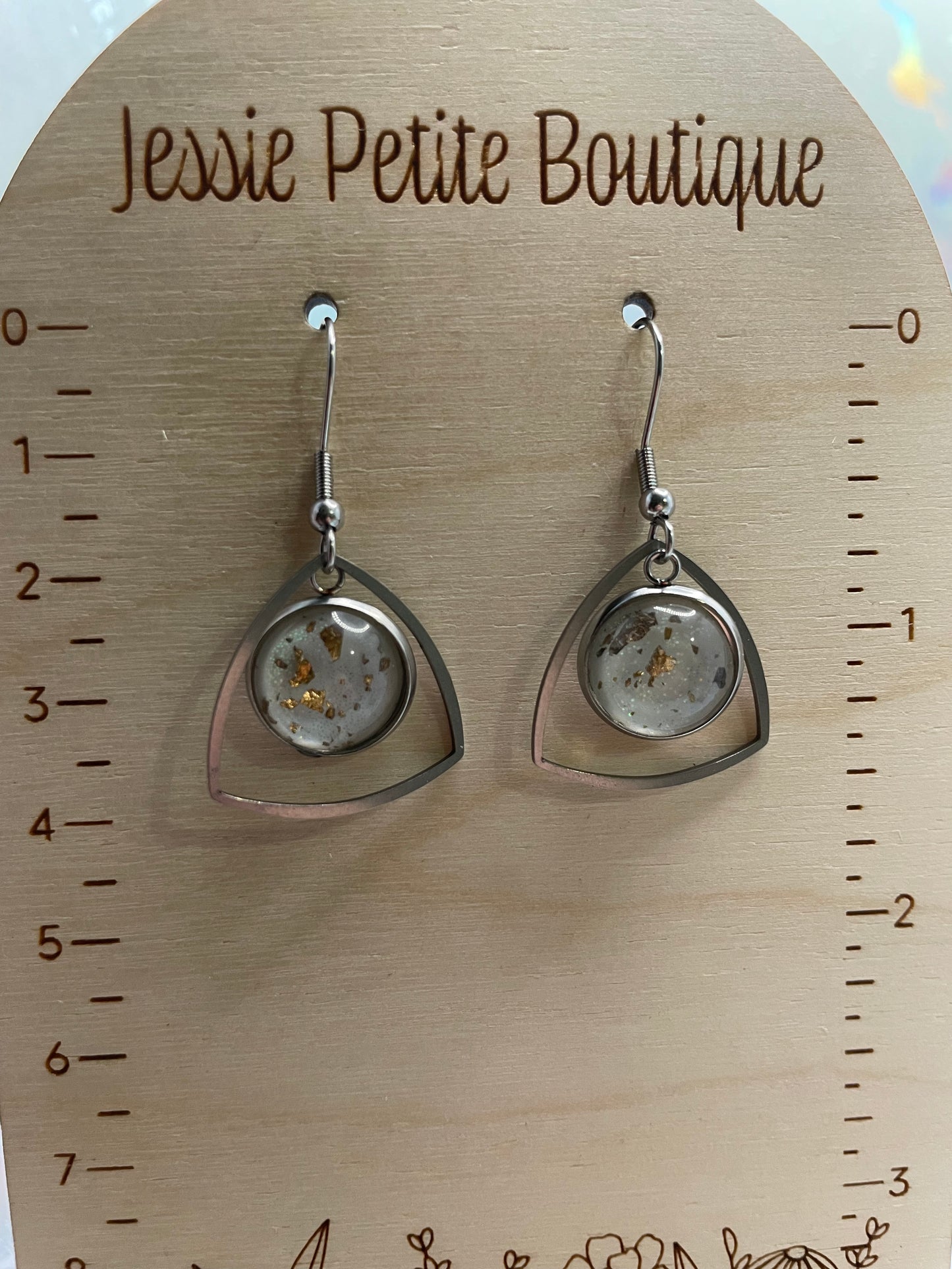 Sparkly White Cabochon Triangle Earrings – Stainless Steel