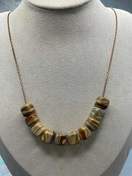 Collier billes de céramiques carrées-Acier Inoxydable