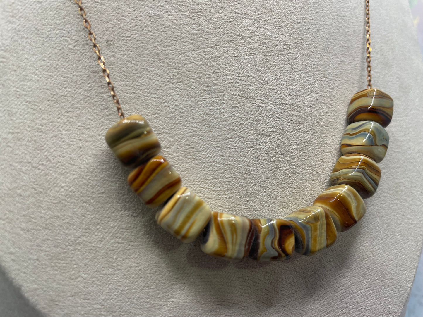 Collier billes de céramiques carrées-Acier Inoxydable