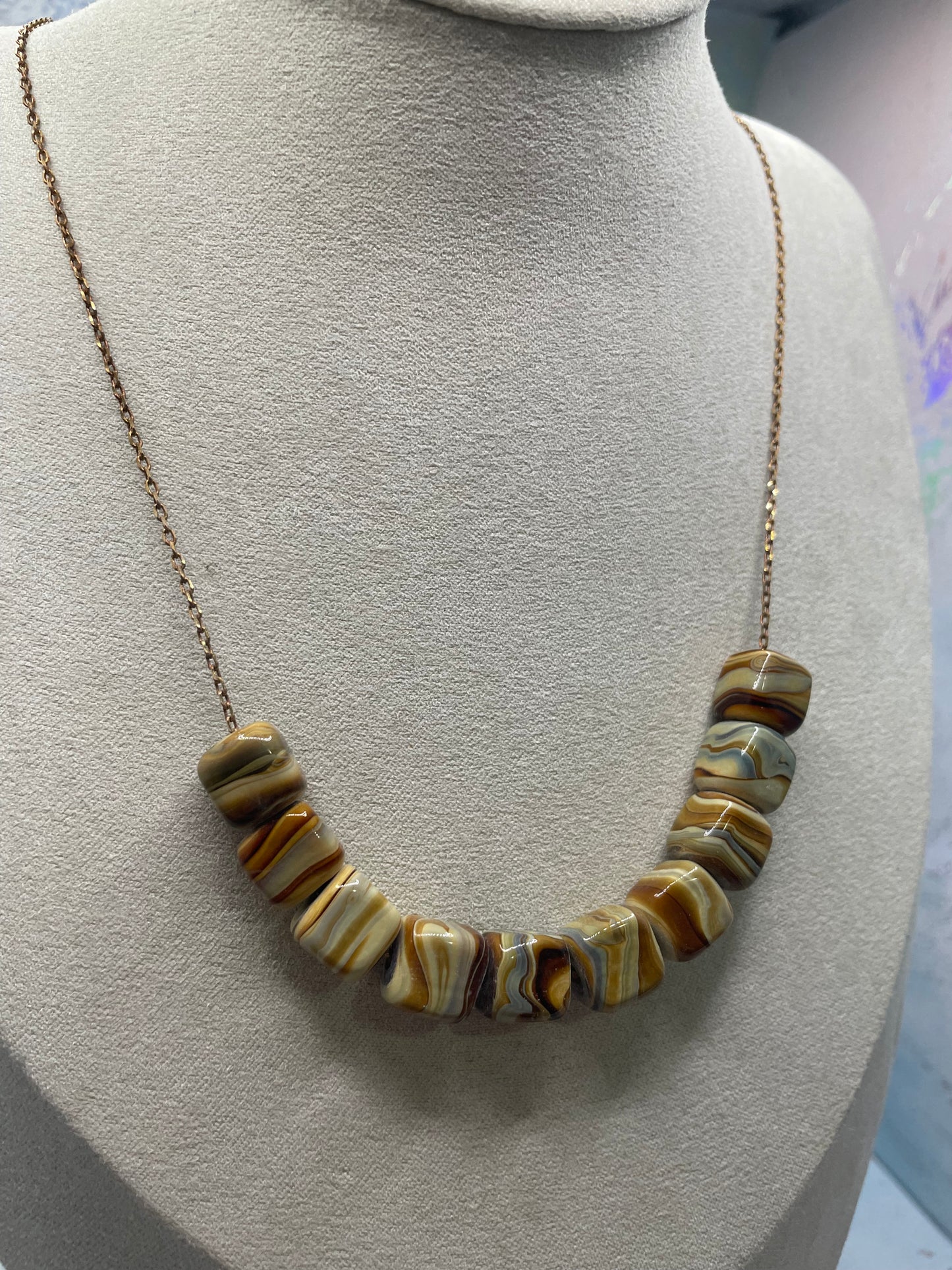 Collier billes de céramiques carrées-Acier Inoxydable