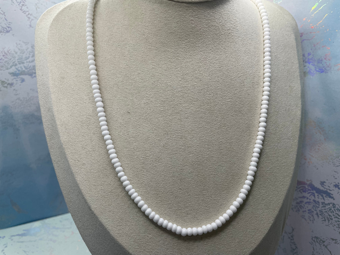 Collier en perles de rocaille tchèques blanches – Acier inoxydable