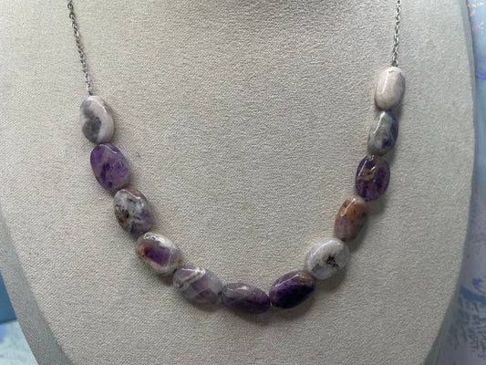 Collier améthyste – Pierres ovales-Acier Inoxydable