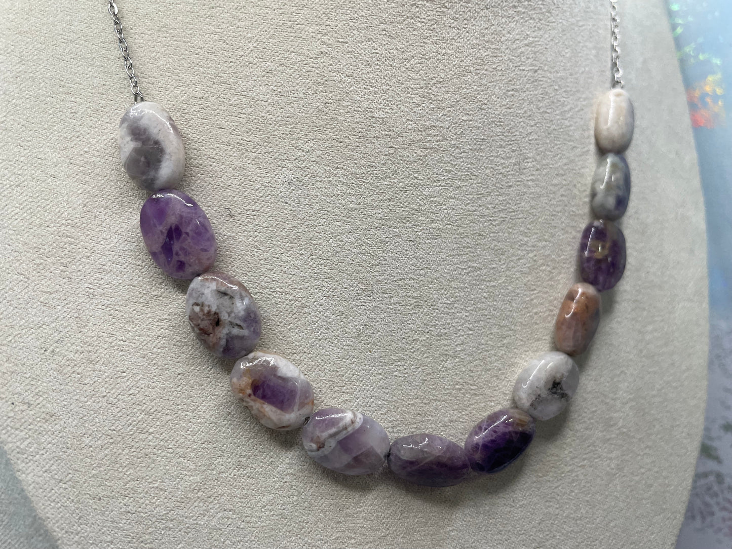 Collier améthyste – Pierres ovales-Acier Inoxydable