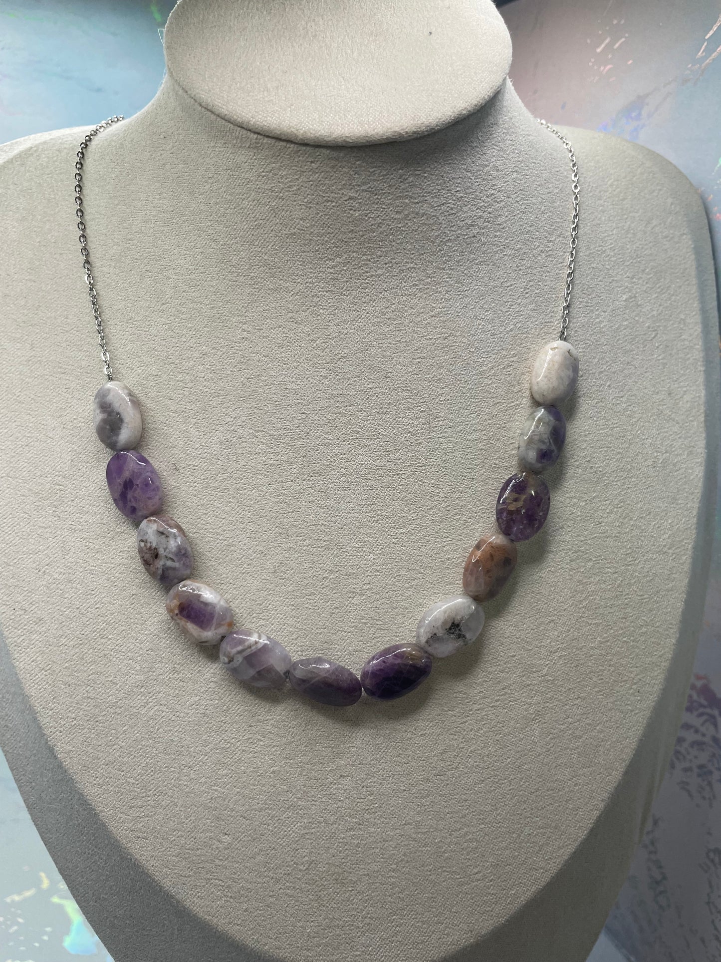 Collier améthyste – Pierres ovales-Acier Inoxydable