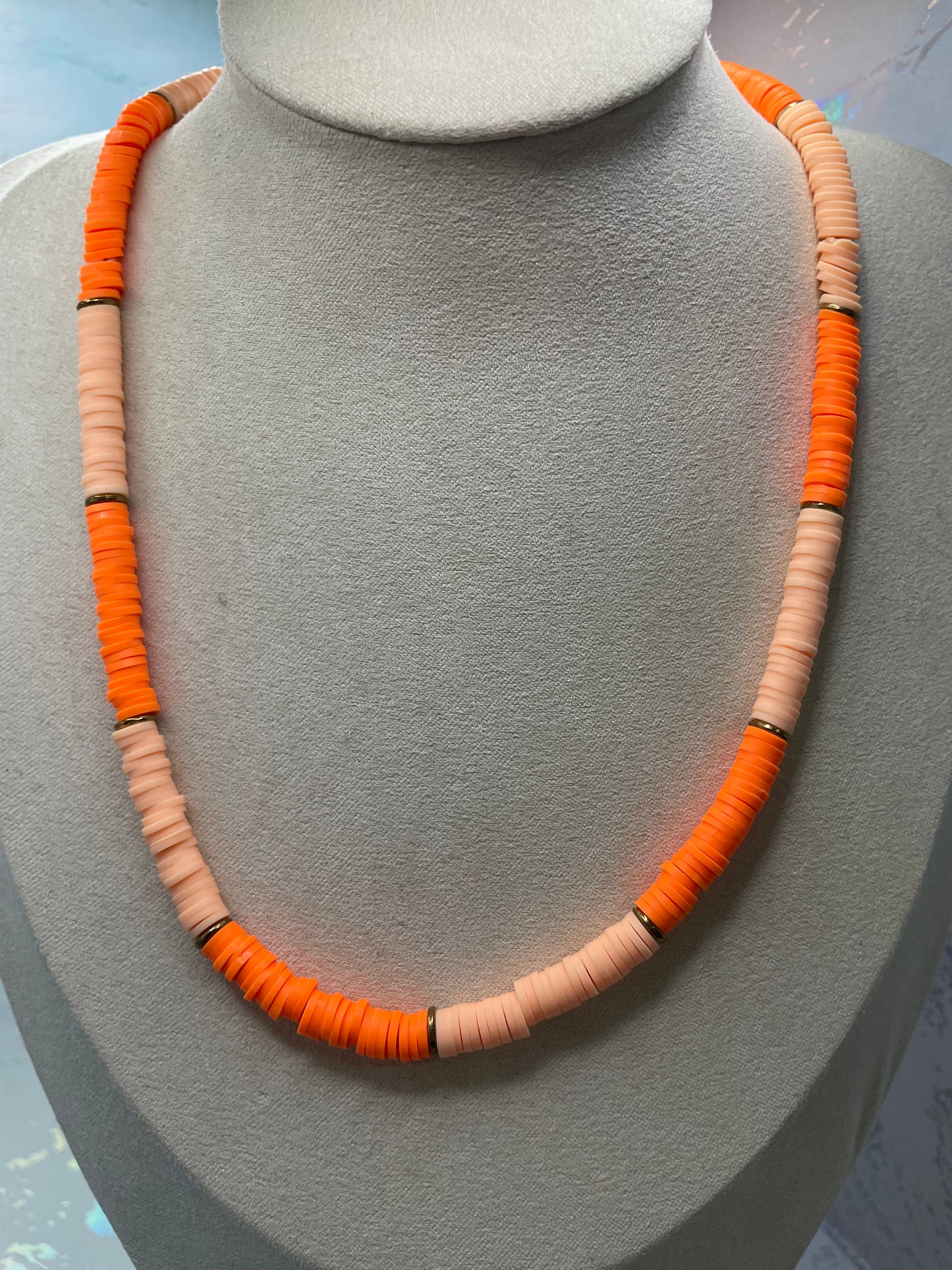 Collier Billes Argiles Oranges-Acier Inoxydable+Sans Nickel