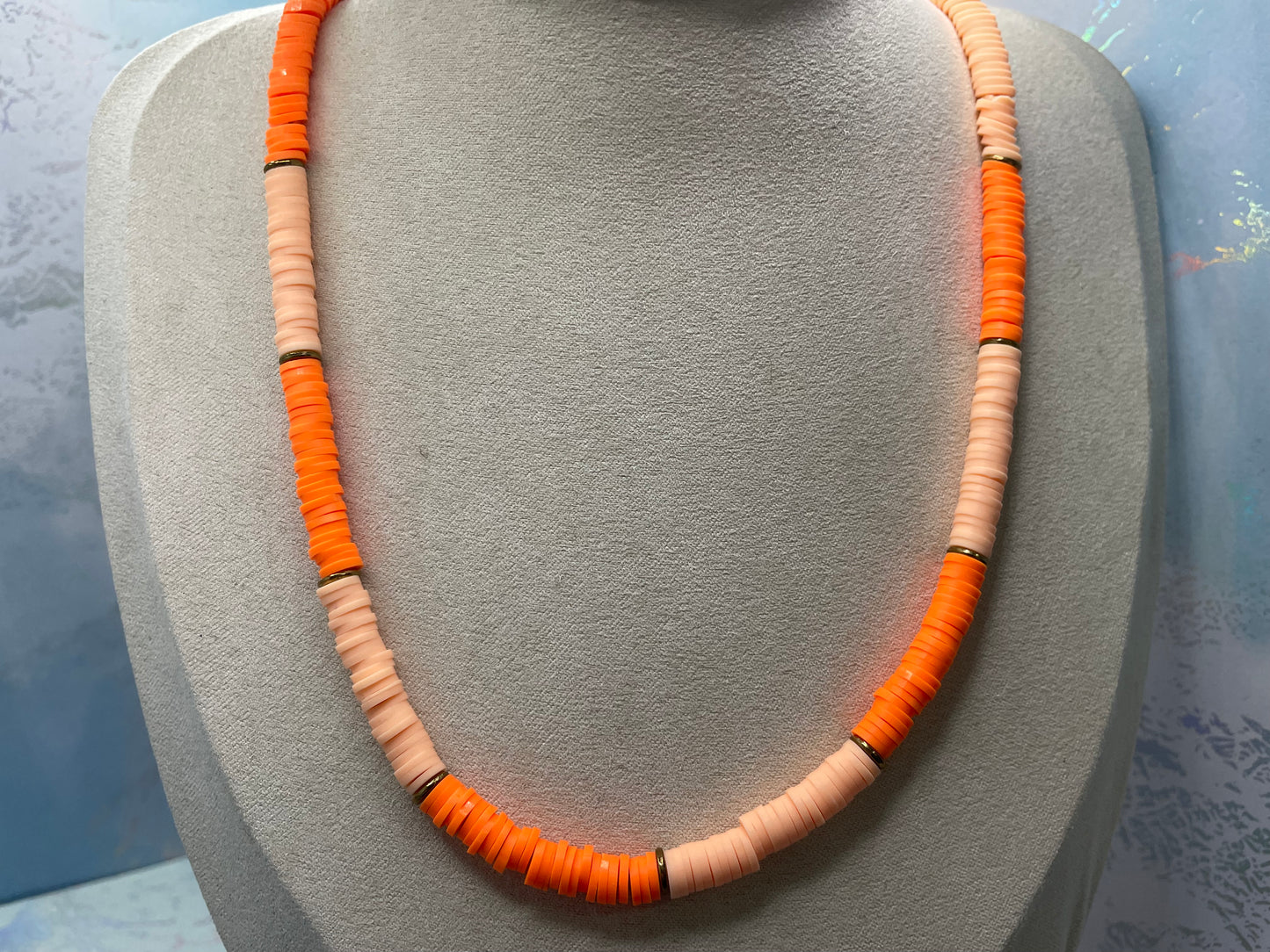 Collier Billes Argiles Oranges-Acier Inoxydable+Sans Nickel