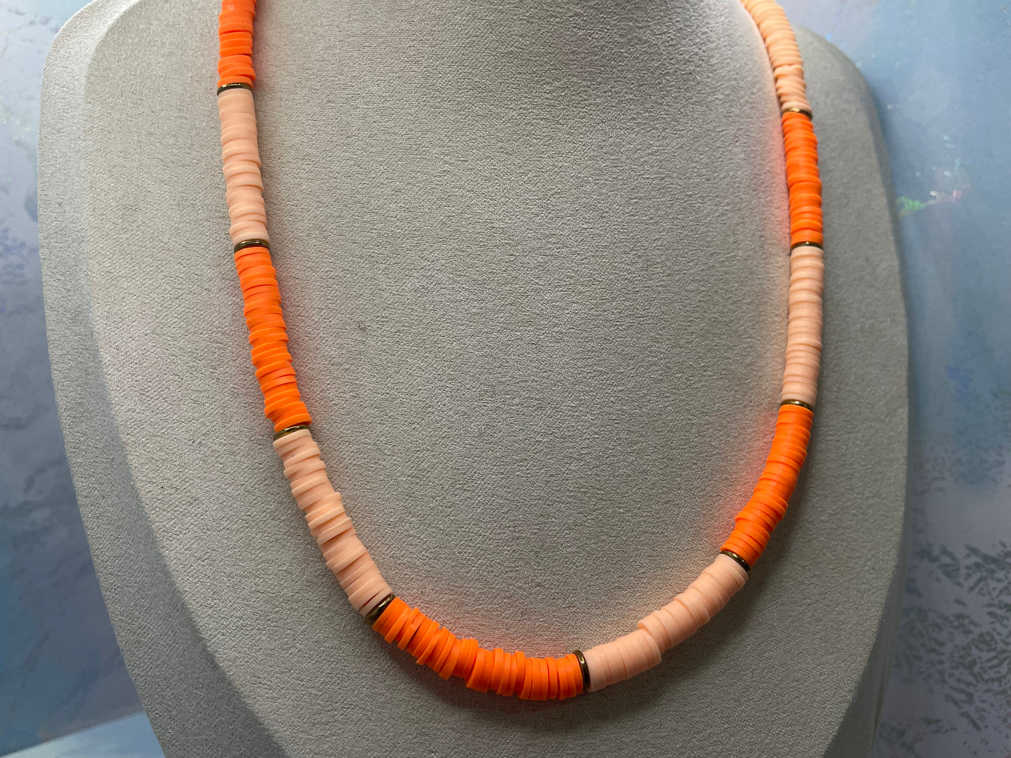 Collier Billes Argiles Oranges-Acier Inoxydable+Sans Nickel