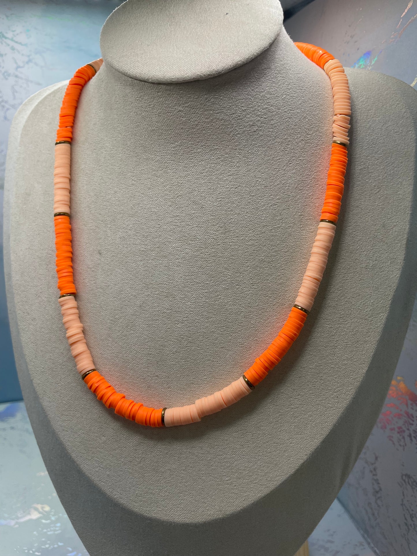 Collier Billes Argiles Oranges-Acier Inoxydable+Sans Nickel