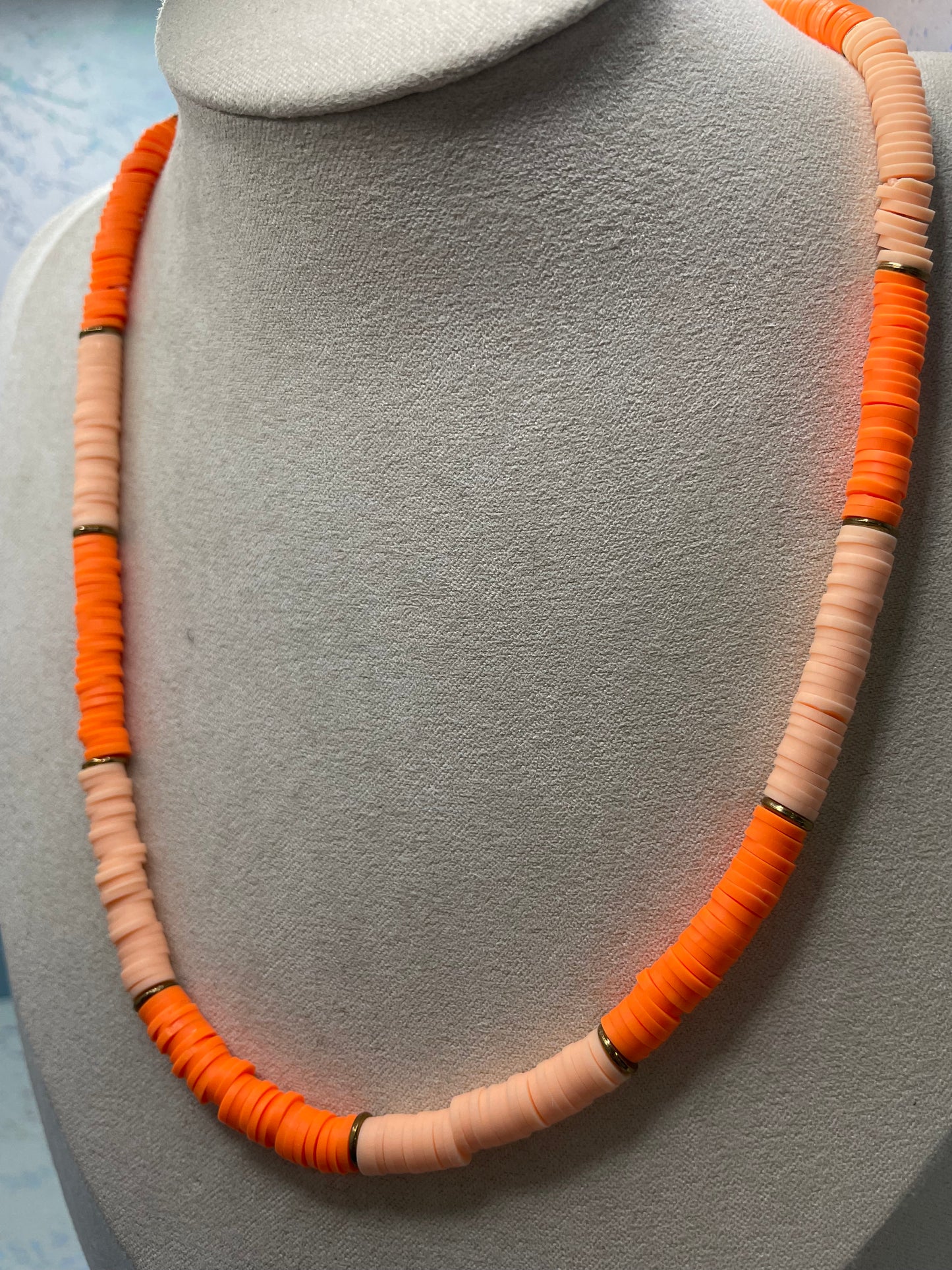 Collier Billes Argiles Oranges-Acier Inoxydable+Sans Nickel
