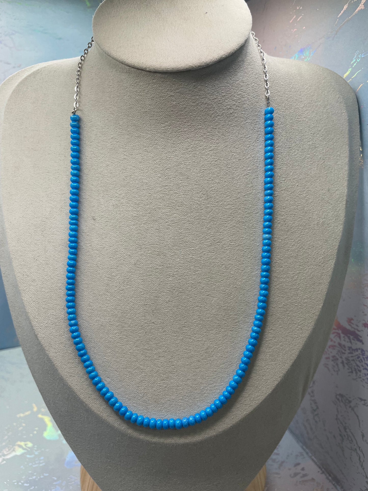 Blue Czech seed beads Necklace-Nickel Free+Stainless Steel