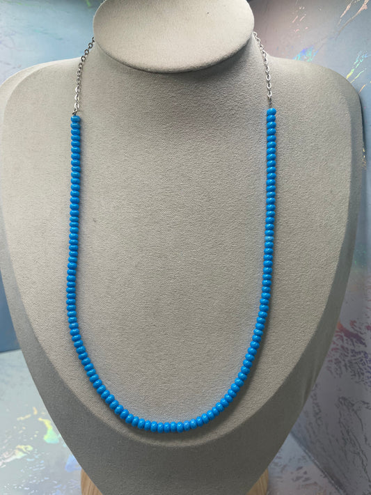 Collier perles de rocaille tcheques bleues -Sans Nickel+Acier Inoxydable