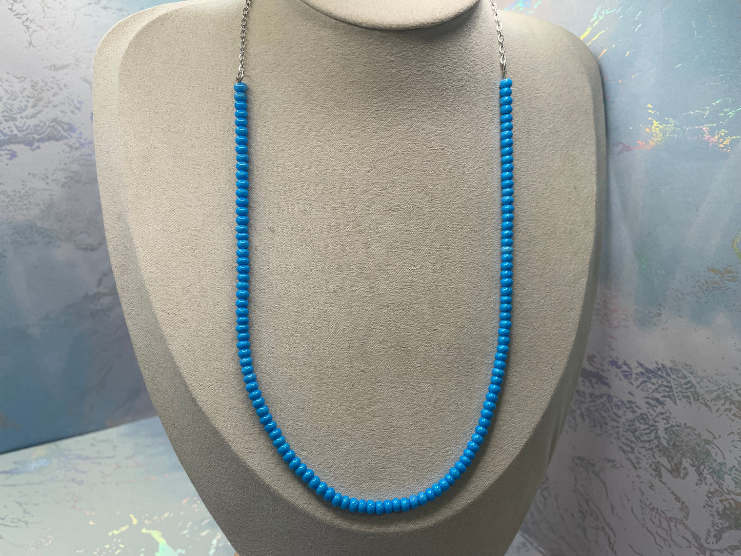 Blue Czech seed beads Necklace-Nickel Free+Stainless Steel