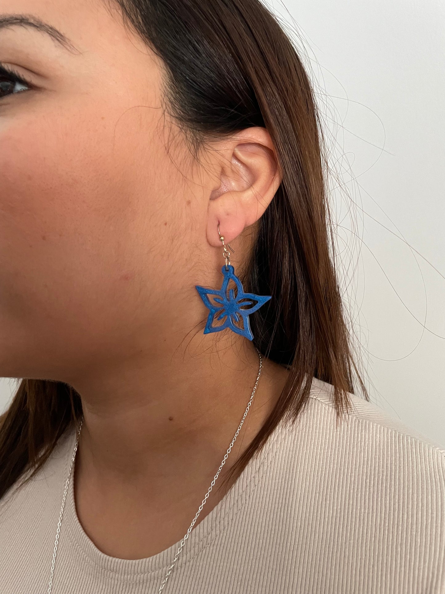 Boucles d'oreilles fleur bleue