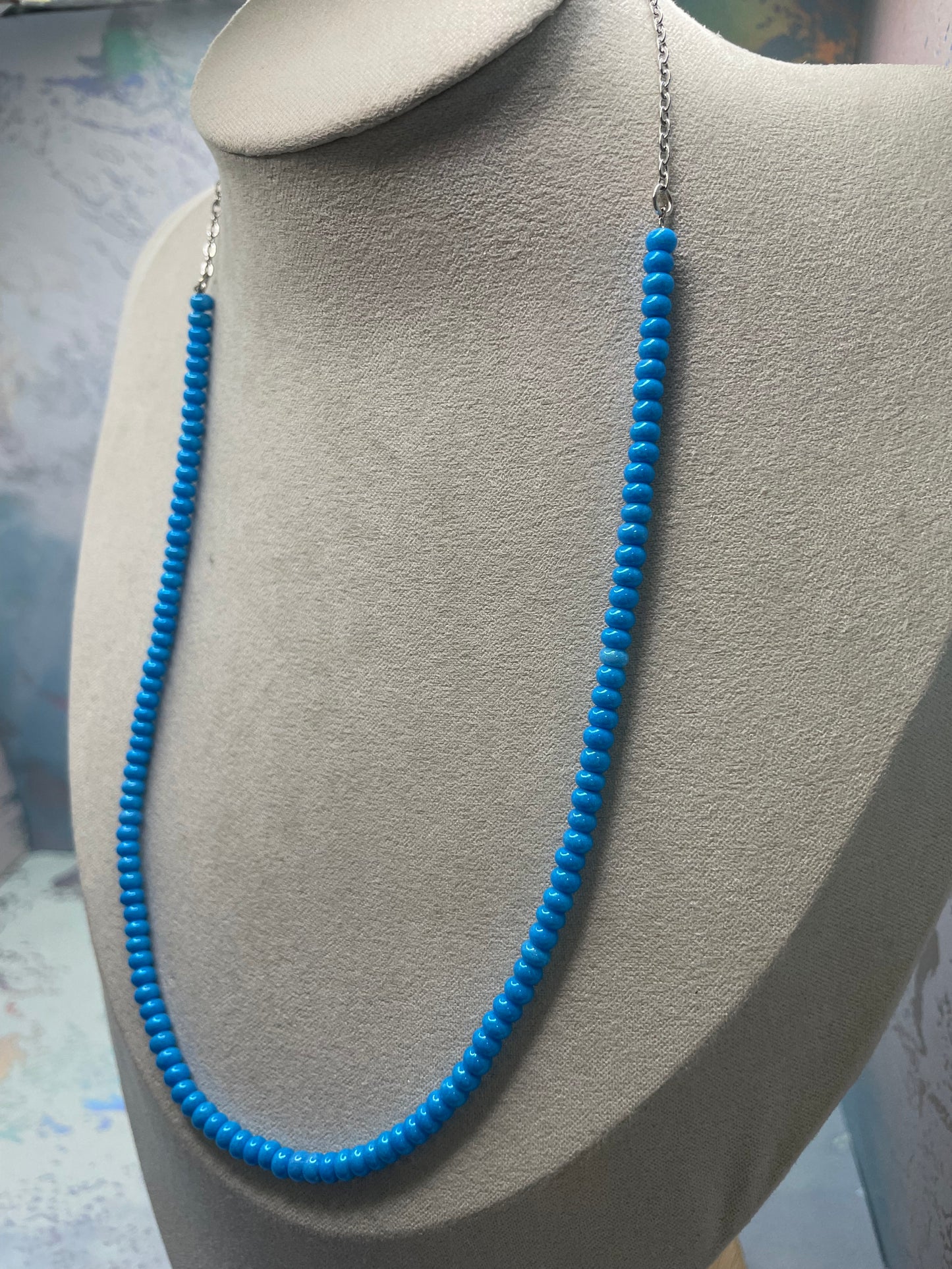 Blue Czech seed beads Necklace-Nickel Free+Stainless Steel