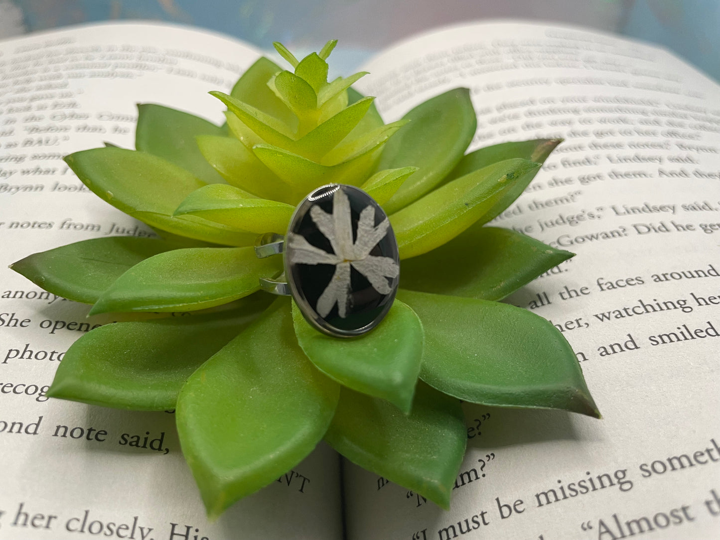 Oval Floral Rings – Silver Stainless Steel (Adjustable)