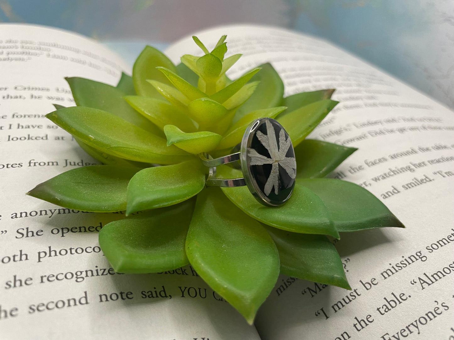 Oval Floral Rings – Silver Stainless Steel (Adjustable)