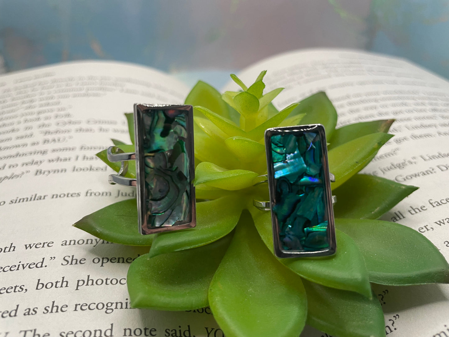 Rectangular Shell Rings – Silver Stainless Steel (Adjustable)