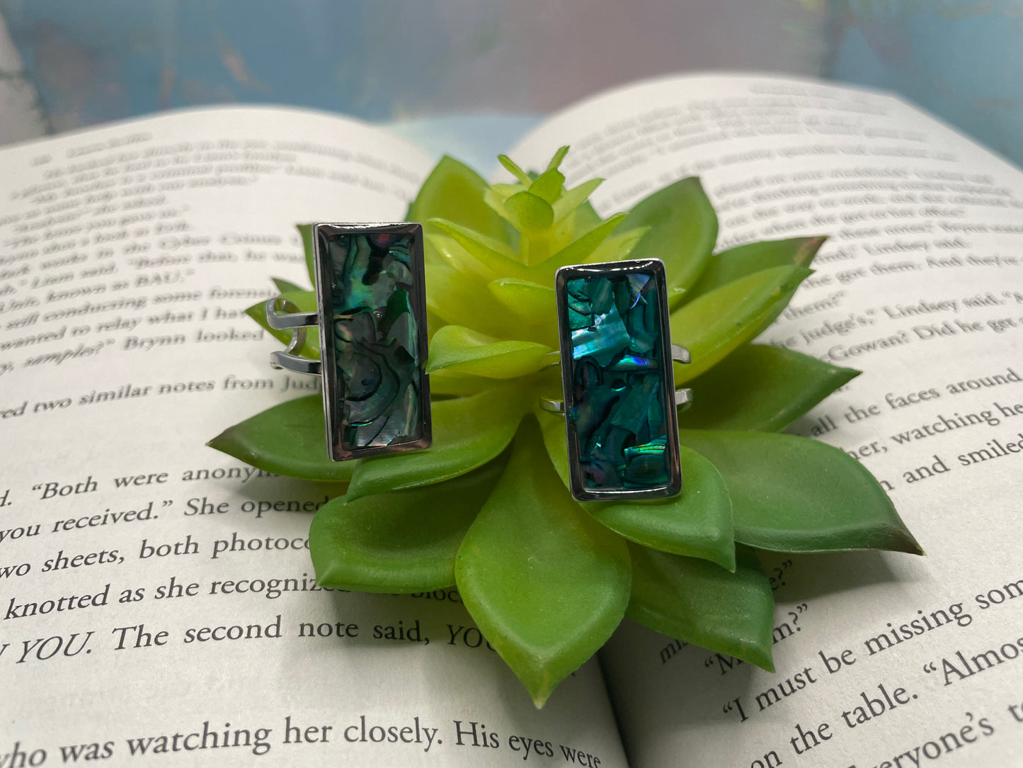 Rectangular Shell Rings – Silver Stainless Steel (Adjustable)