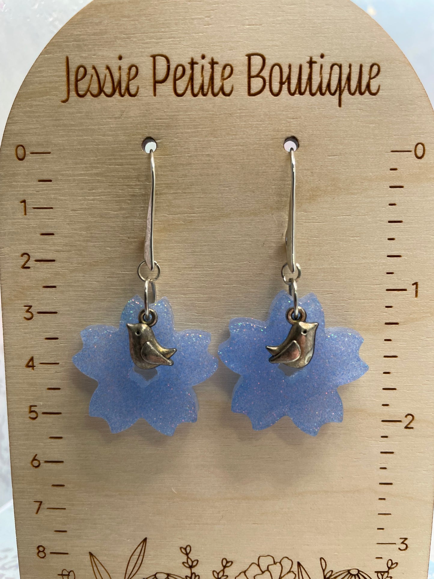 Sparkly Cherry Blossom Earrings With Bird Charm