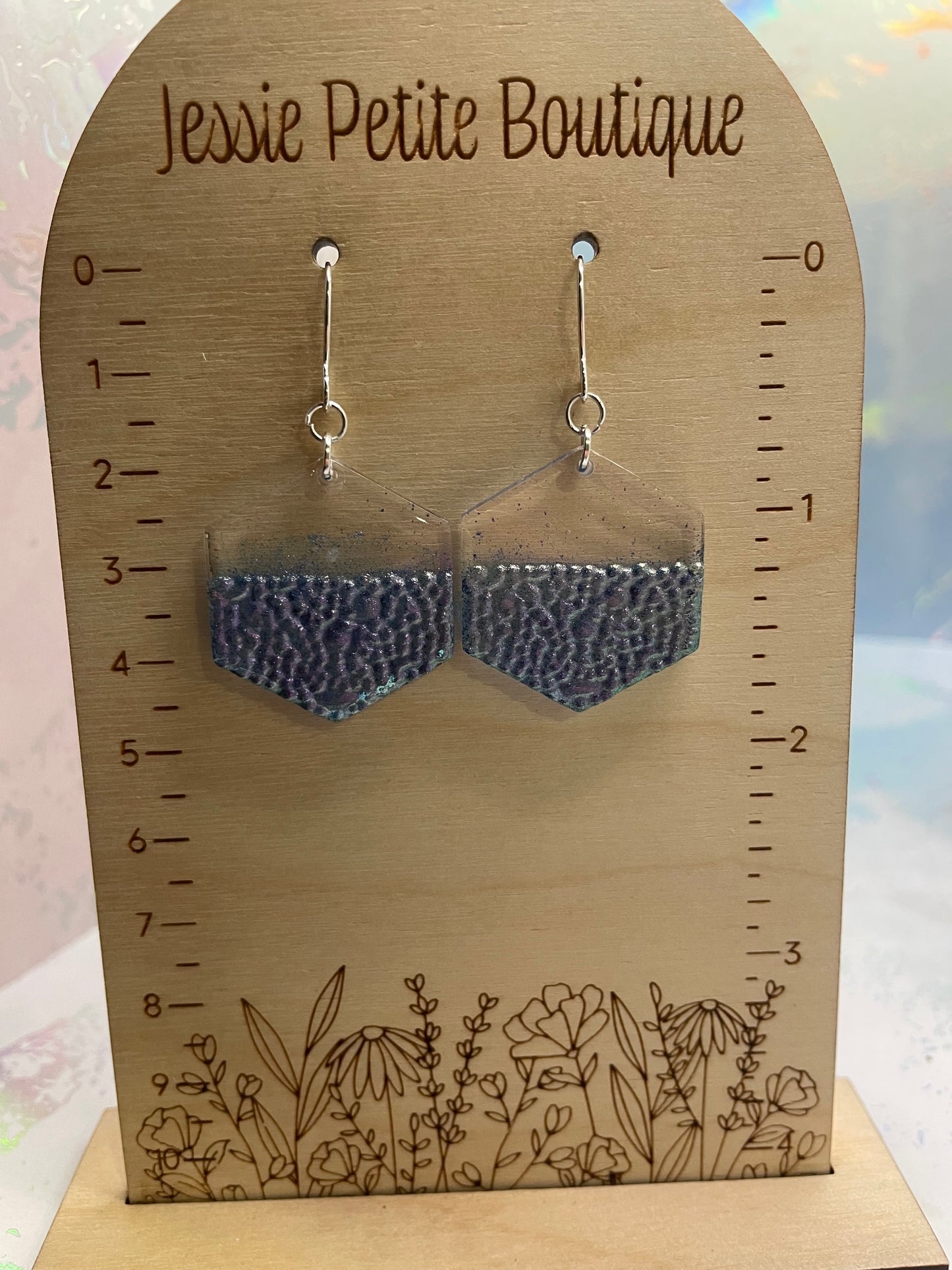 Chameleon Purple Geode Hexagon Earrings