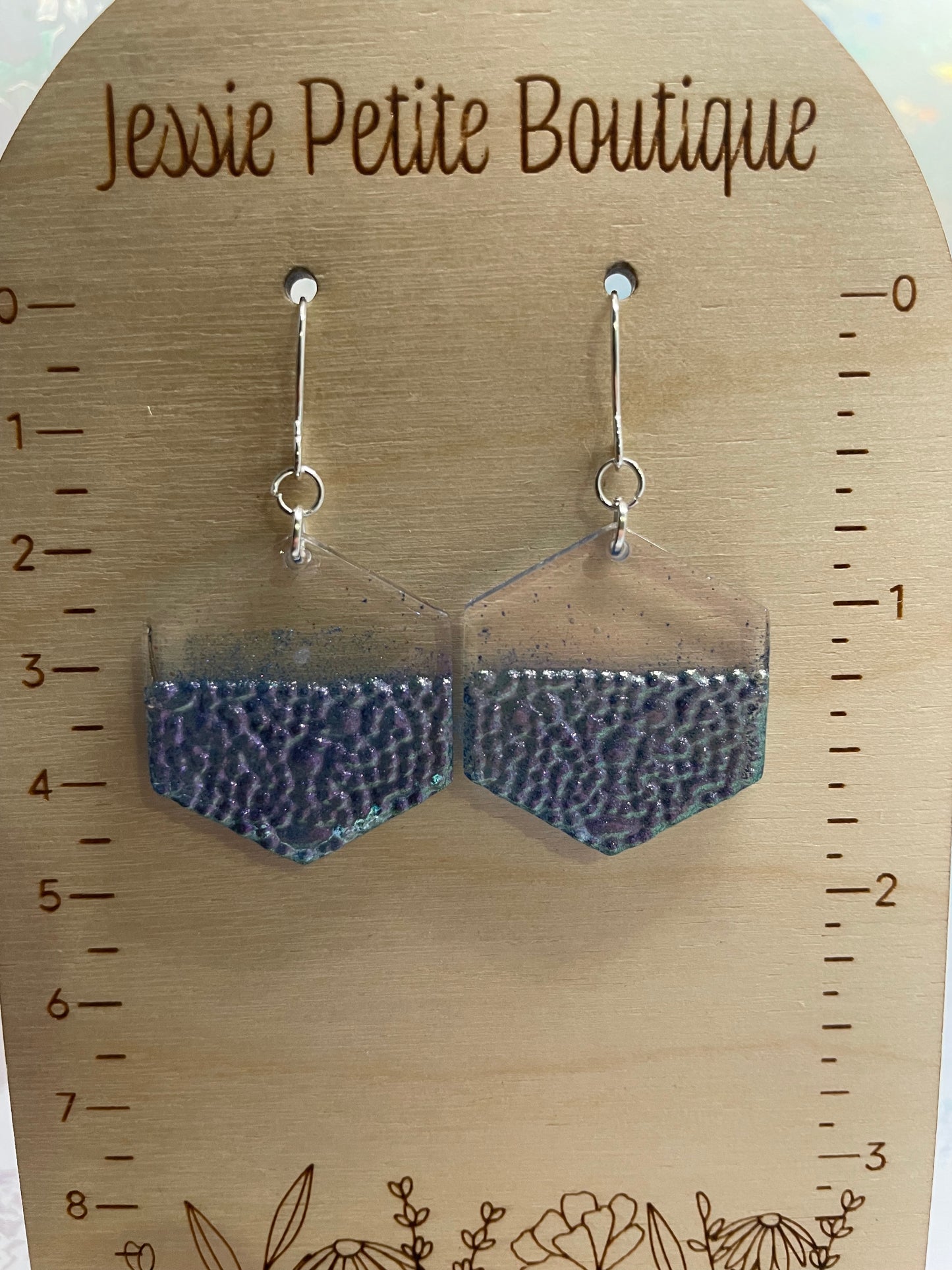 Chameleon Purple Geode Hexagon Earrings