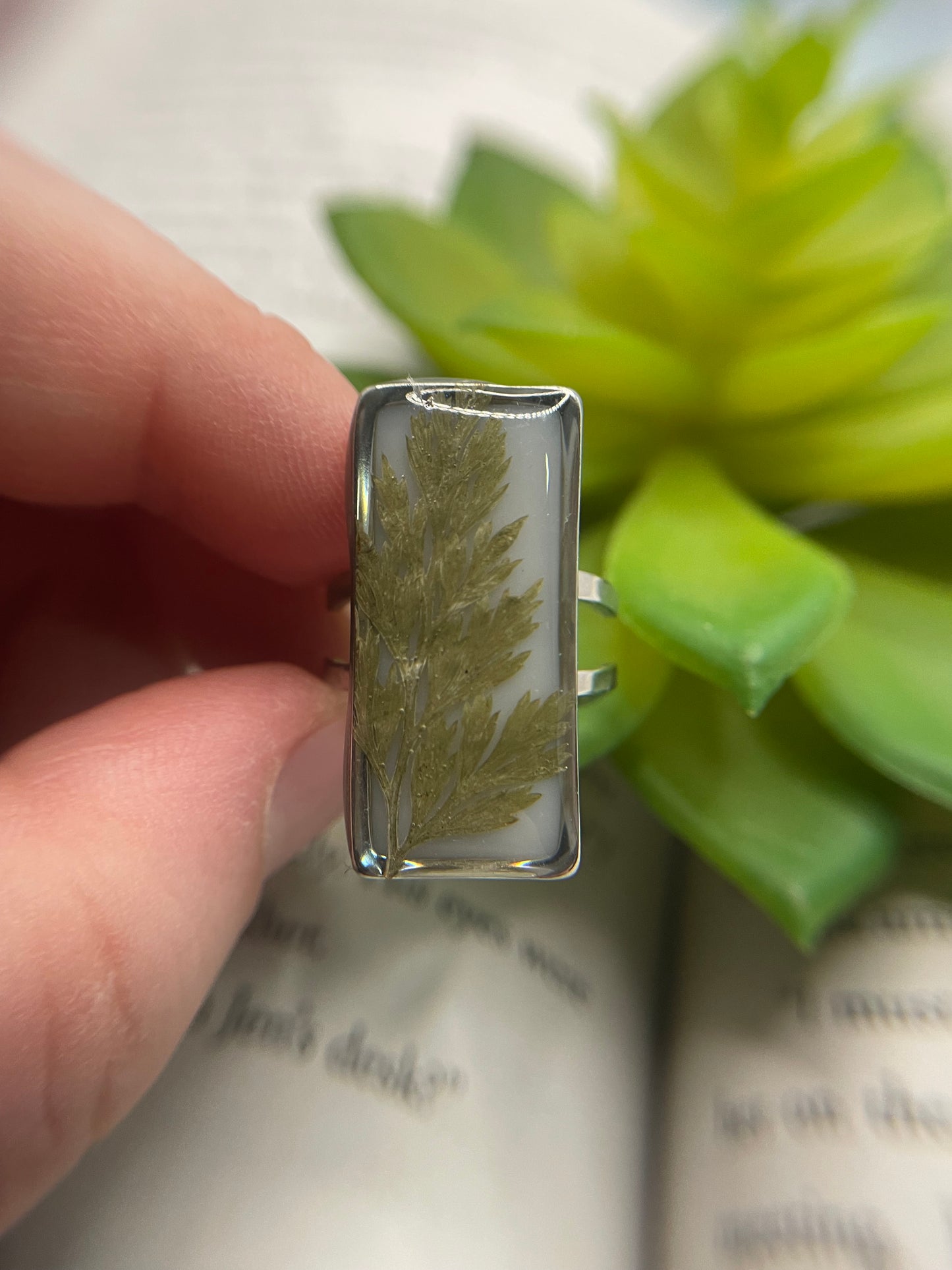 Rectangular Floral Resin Rings – Stainless Steel & Real Flowers