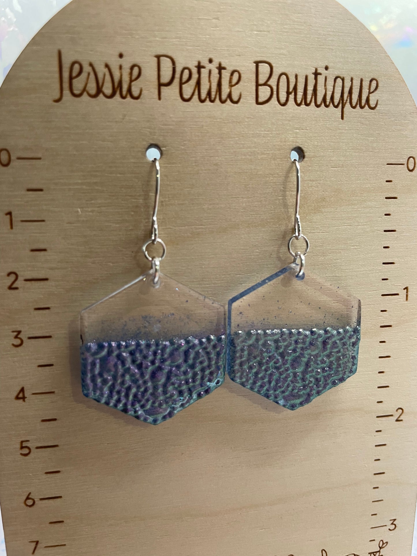 Chameleon Purple Geode Hexagon Earrings