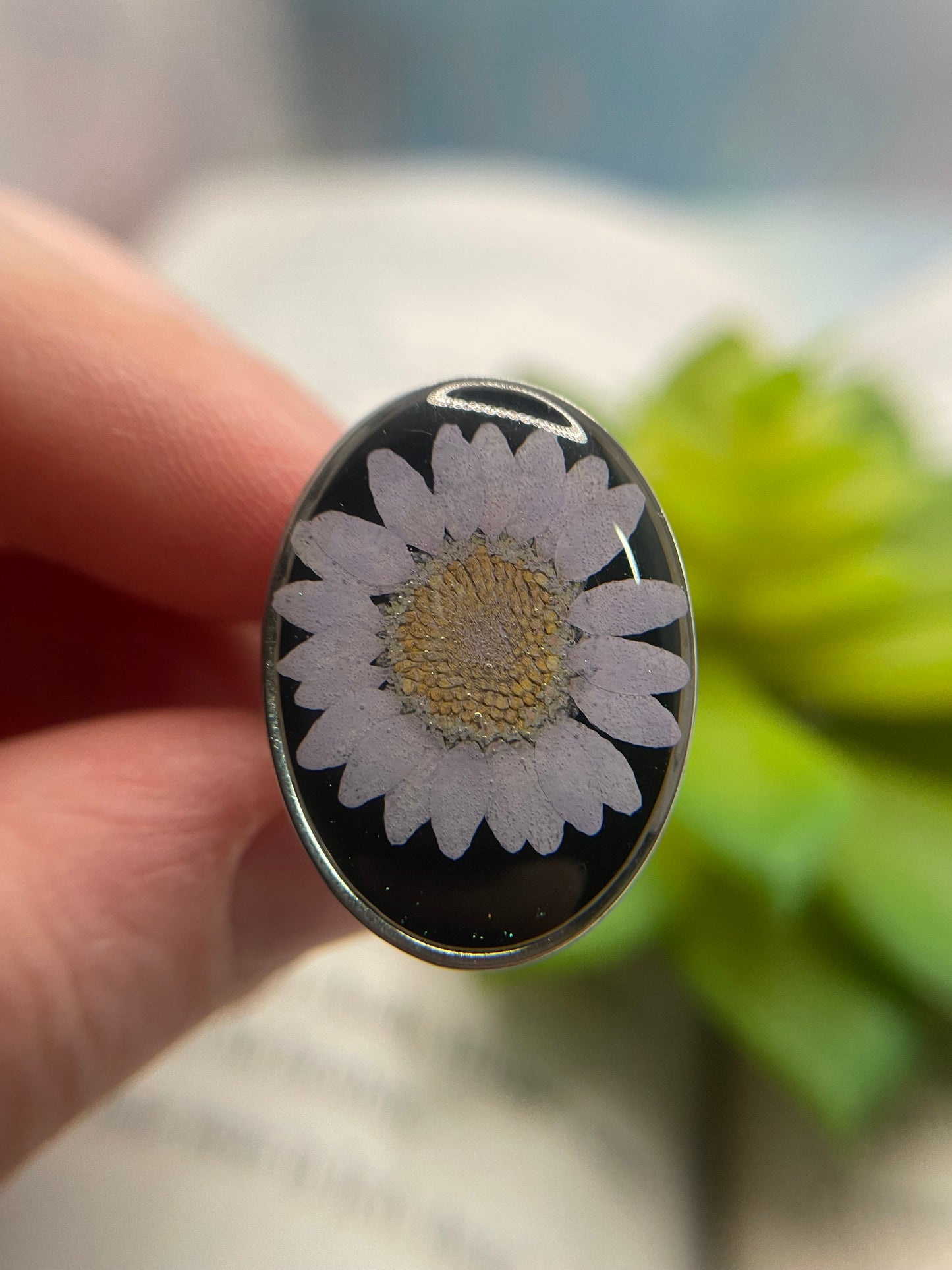 Bague florale ovale ajustable – acier inoxydable