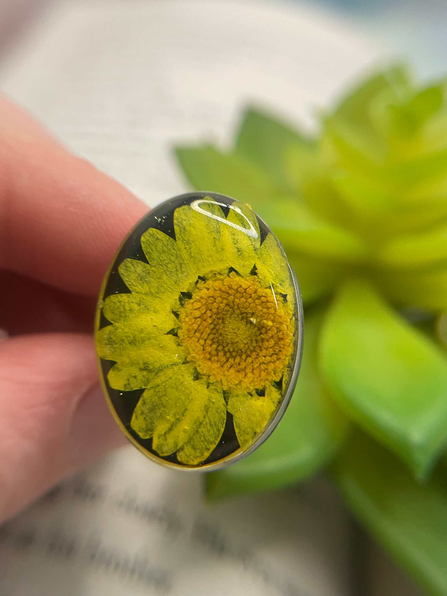 Bague florale ovale ajustable – acier inoxydable