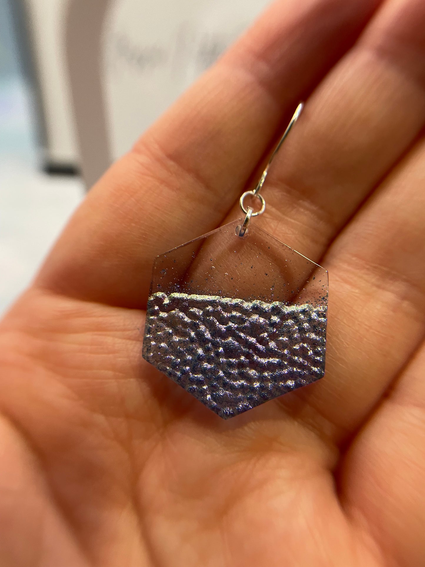 Chameleon Purple Geode Hexagon Earrings