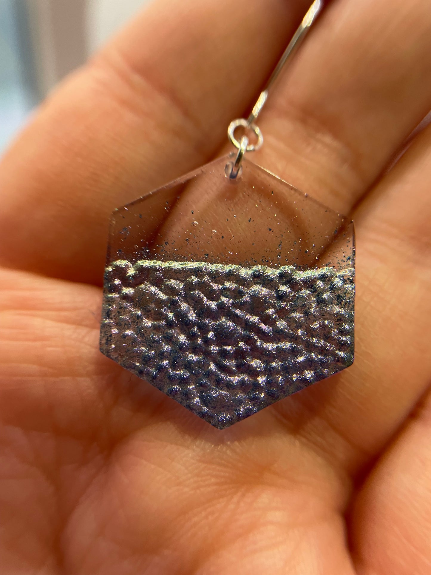Chameleon Purple Geode Hexagon Earrings