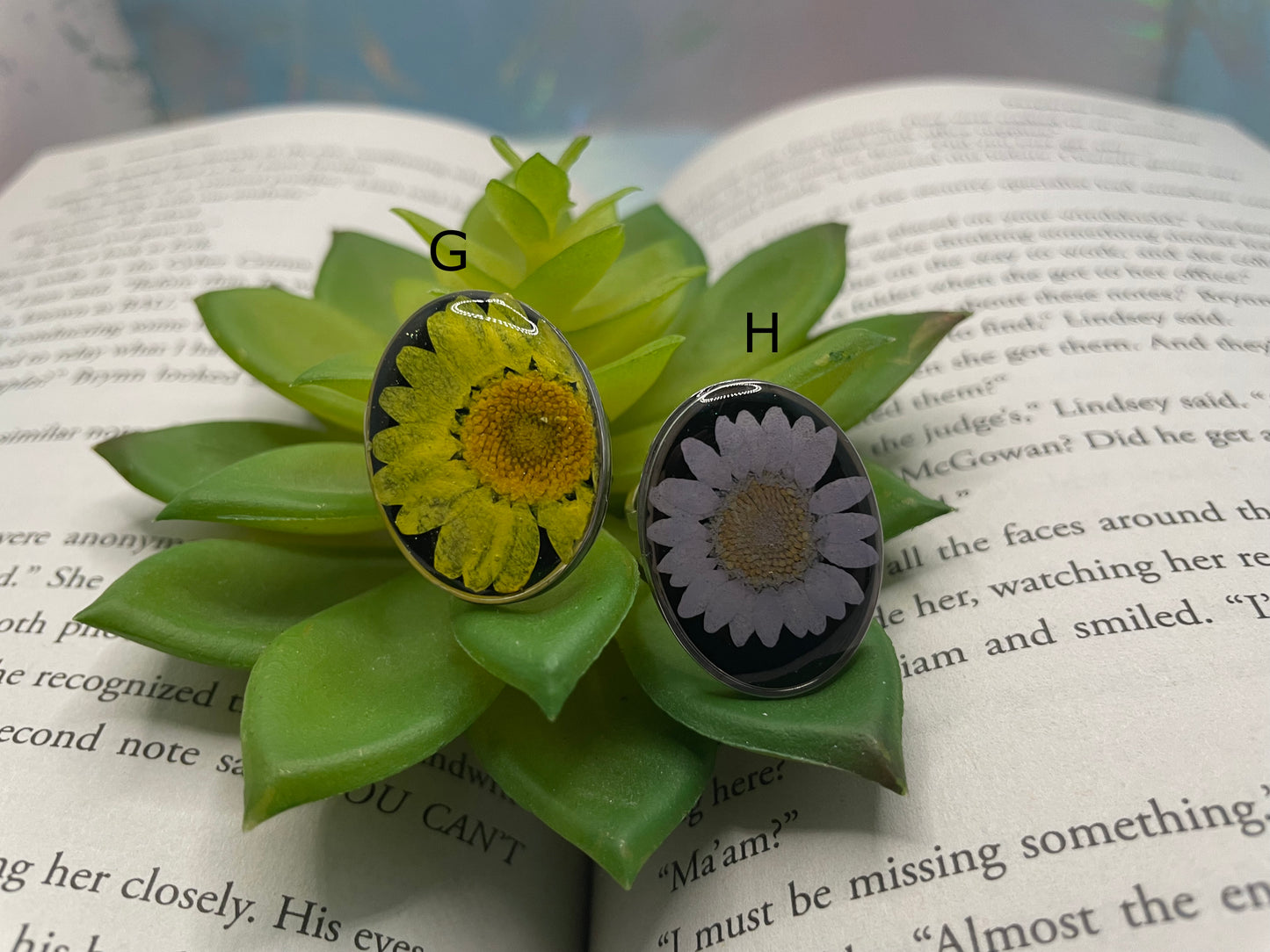 Bague florale ovale ajustable – acier inoxydable